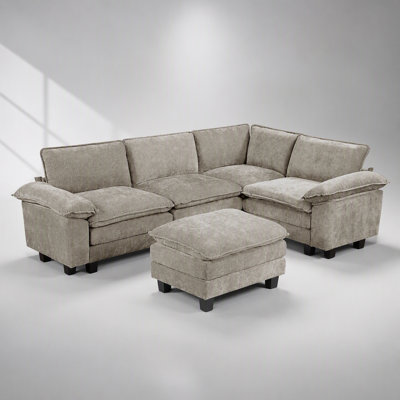 Modern Contemporary 5-Piece Modular Sectional Set with Ottoman, Plush Comfort, Chenille Upholstery, and Durable Plywood Frame for Living Room