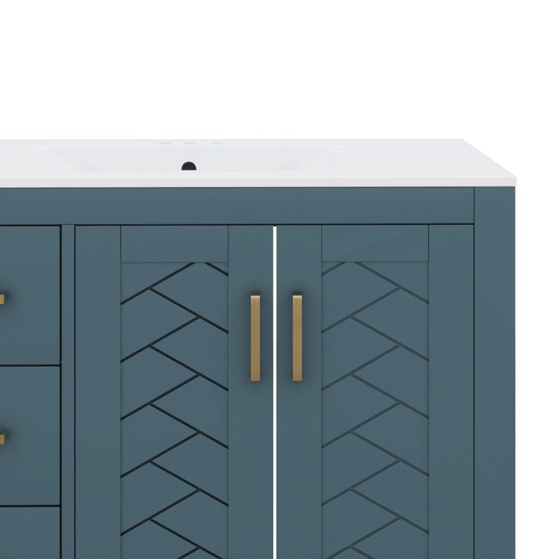 Meuble-lavabo 36 po avec lavabo en céramique, Bleu