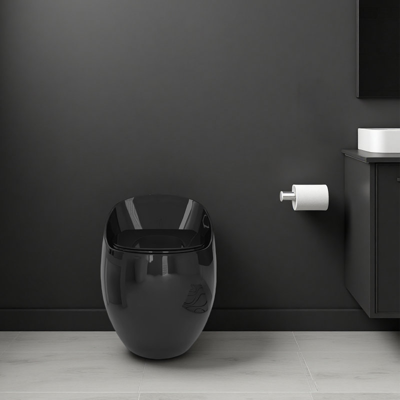 Toilette moderne en forme d'œuf - 1 pièce, 1,28 GPF, chasse simple, blanc brillant, conception écoénergétique, Noir
