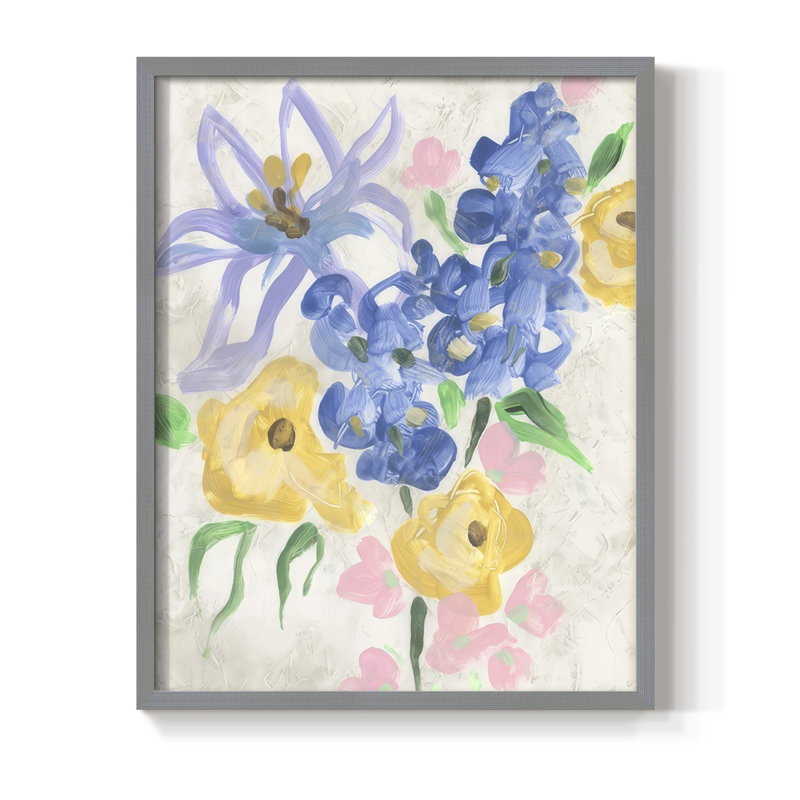 Brush Blossoms II Framed Print - Solid Wood, Gray, 21" H x 17" W