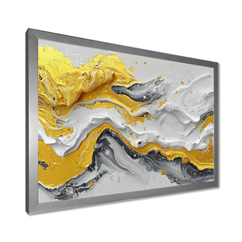 Amezcua - Abstract Large Wall Art, Argent argent, Cadre simple, H 12 po x l 20 po