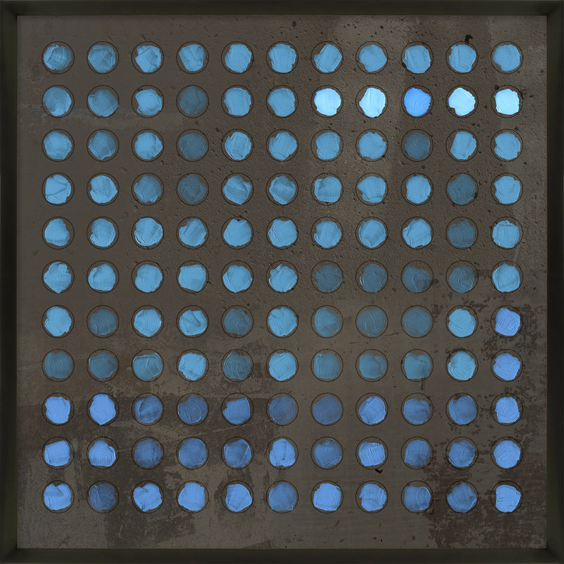 «Squared Circles Series Squared Circles 5» par Jacques Pilon - reproduction d'art encadrée, Bois noir