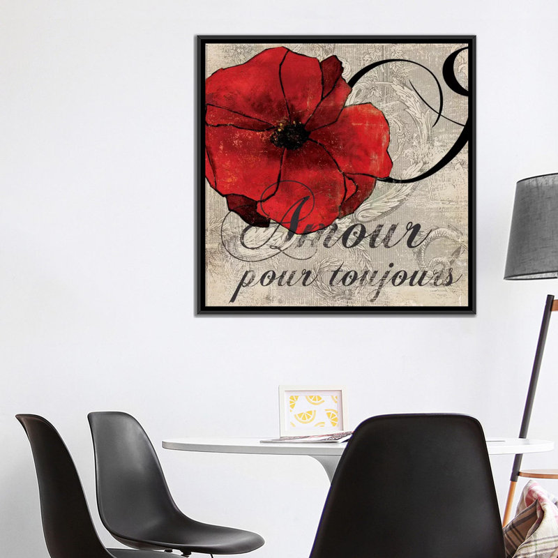 « amour toujours », impression sur toile, H 18 po x l 18 po x P 1,5 po, Toile avec cadre noir, Pas de tapis