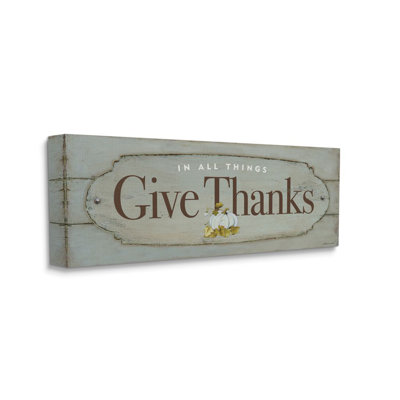 " Give Thanks Blue Wood Texture Fall Autumn Seasonal Word " by Stephanie Workman Marrott