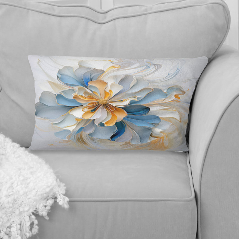 Coussin décoratif abstrait à fleurs Magnolia blanc et bleu I