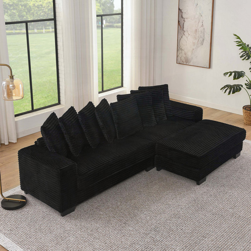 Canapé modulaire convertible en L en velours côtelé, Noir