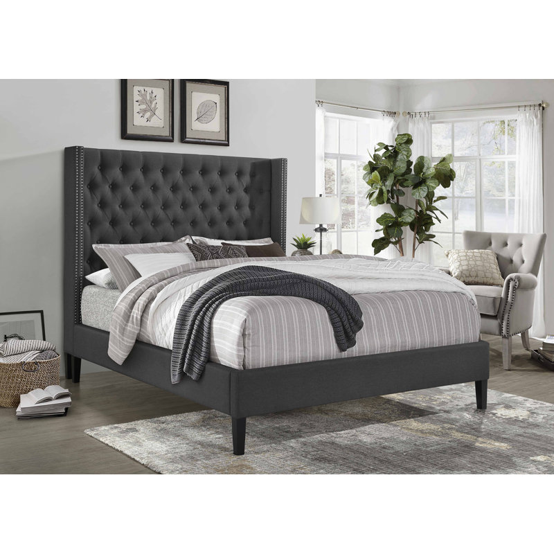 Allyonna Upholstered Wingback Bed, Full, Dark Gray