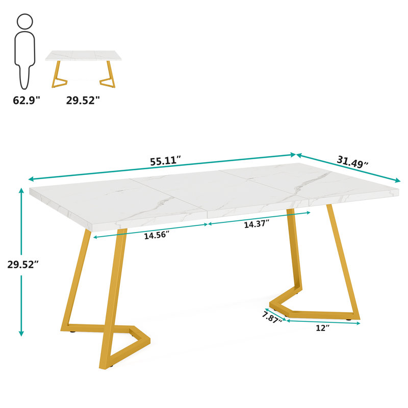 Unfinished Metal Base Dining Table, White, Gold