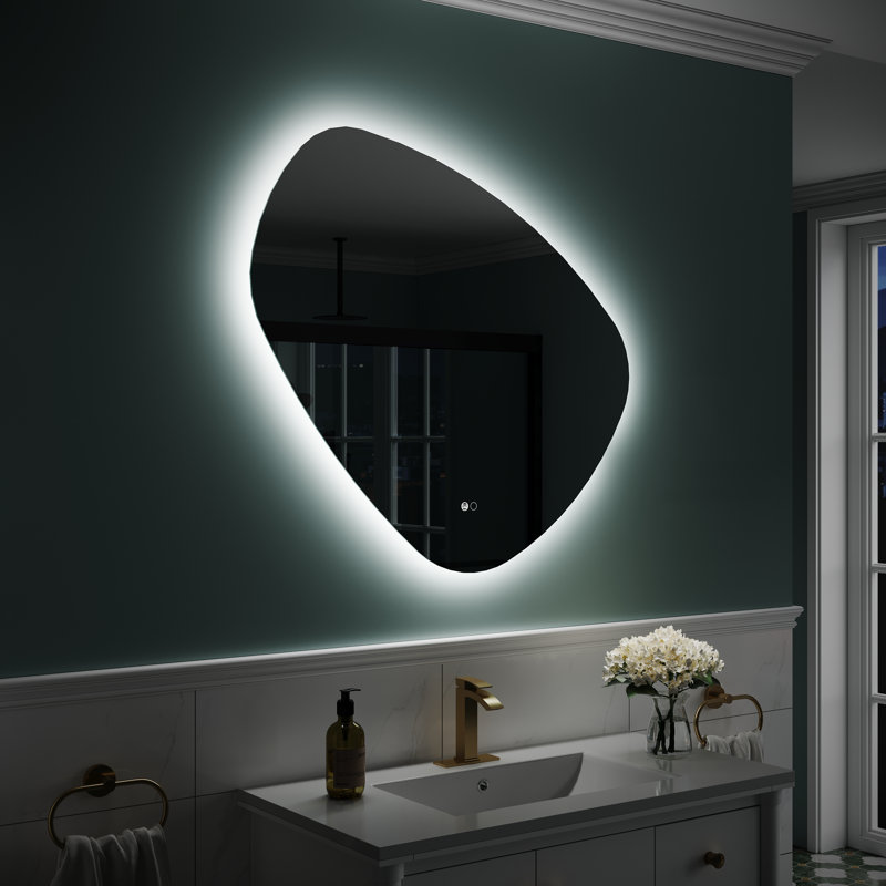 30'' H X 32'' W Wall Mounted Back Light Bathroom Frameless Drop Shape LED Mirror With Anti- Fog And Memory Function