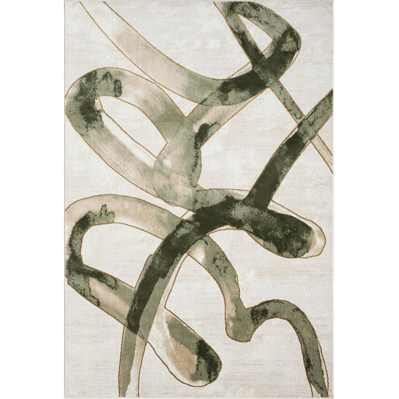 Abani Rugs Meidinger Beige Cream Green Graffiti Area Rug, Rectangle 4' x 6'