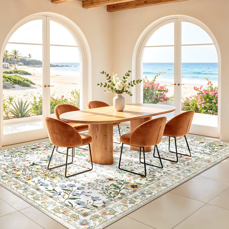 Tapis lavables à motif floral 180 x 270 cm : Tapis imprimé fleuri bohème mignon, antidérapant, à poils courts, idéal pour le salon, la chambre à coucher, la cuisine, le bureau, l’entrée, le couloir ou une pièce de style champêtre.