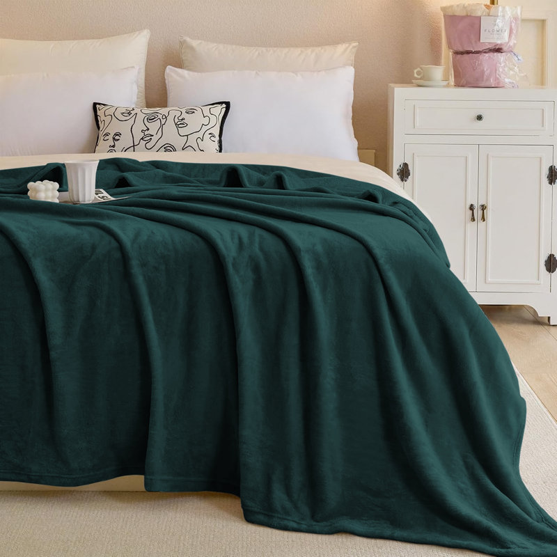 Couverture en molleton doux et moelleux - Jeté en flanelle réversible pour lit et canapé, Grand lit, Émeraude