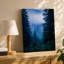 Toile «A Dense Misty Forest Scene Captured At Twilight» mettant en vedette un art mural imposant, arbres à feuilles persistantes avec différentes nuances de vert profond-1240041219