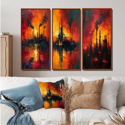 Collection industrielle rouge «Polution I» - usines d'art mural