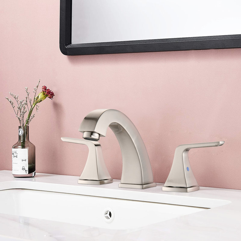 2 Bathroom Sink Faucet In Brushed Nickel - Finish, Included Aerator 8" Widespread, Stainless Steel, To Tarnish And Corrosion, Pop Up Drain