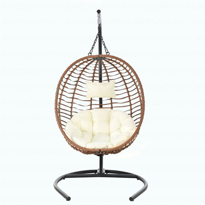 Single Person Folding Egg Chair With Stand, Hanging Egg Chair Indoor Outdoor, Wicker Hammock Swing Chair With Adjustable Anti-Slip Feet,Suitable For Balcony, Bedroom,Garden