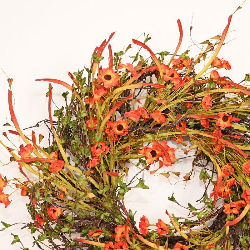 Couronne florale artificielle de 24 po à motif de feuilles de marguerite pour la porte de l'Action de grâce