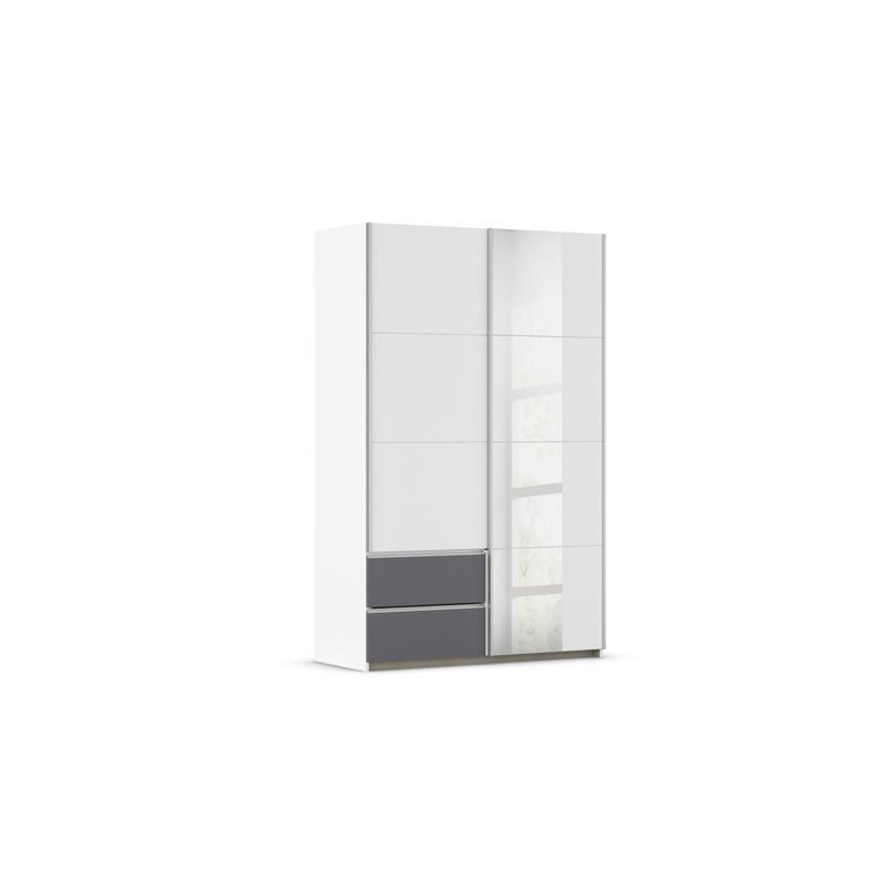 Sevilla sliding door wardrobe, Alpine White/Gray Metallic/Aluminum Colored, 210cm H x 131cm W x 59cm D