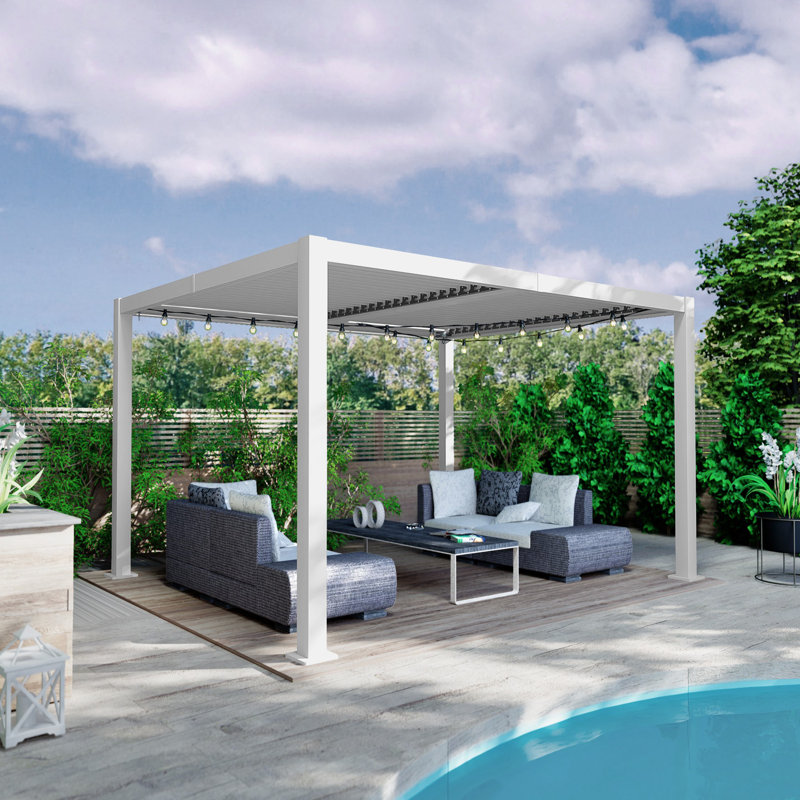 Abri de protection contre les intempéries en aluminium avec système de drainage et pergola Kozyard Pergola 10 'x 12', Blanc
