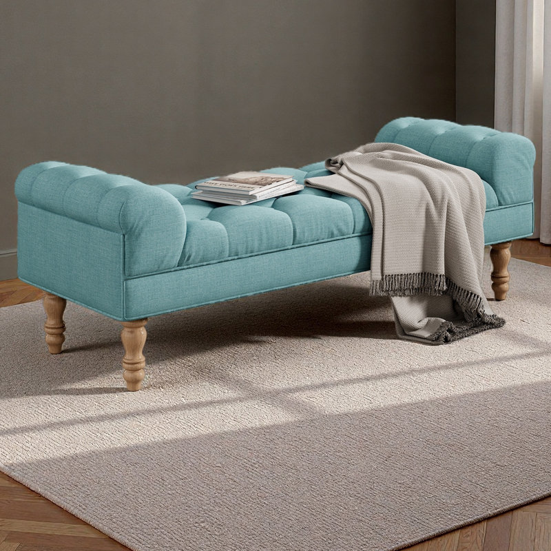 Banc de bout de lit capitonné, grand repose-pieds rembourré, repose-pieds avec pieds, tabouret avec accoudoirs roulés, banc en tissu rembourré, banc d'intérieur pour chambre à coucher, salon, entrée
