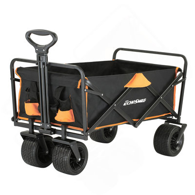 Heavy Duty 350 Lbs Capacity Collapsible Wagon, Outdoor Folding Camping Wagons, Grocery Portable Utility Cart, Adjustable Rolling Carts, All Terrain Sports Wagon with Big Wheels by Boahaus