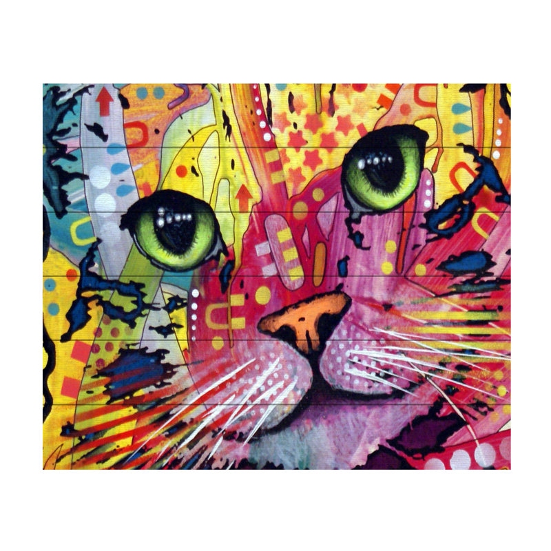 Impression « tilt cat », H 18 po x l 22 po x P 0,5 po, Latte en bois