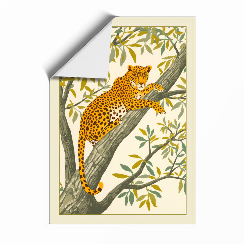Resting Leopard Botanical - Framed Print, Unframed, A4 - 29.7 x 21.0 cm