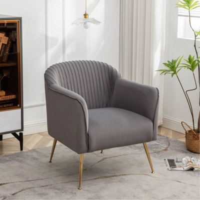 Modern Velvet Accent Chair with Metal Legs, Wood Frame Slipper Armchair, Trendy Leisure Side Chair for Living Room Bedroom Entryway