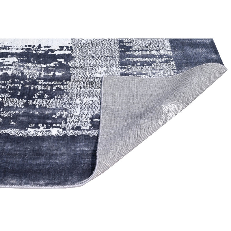 Tapis noué à la main de haute qualité en gris / bleu / blanc, Rectangle 9 pi x 12 pi
