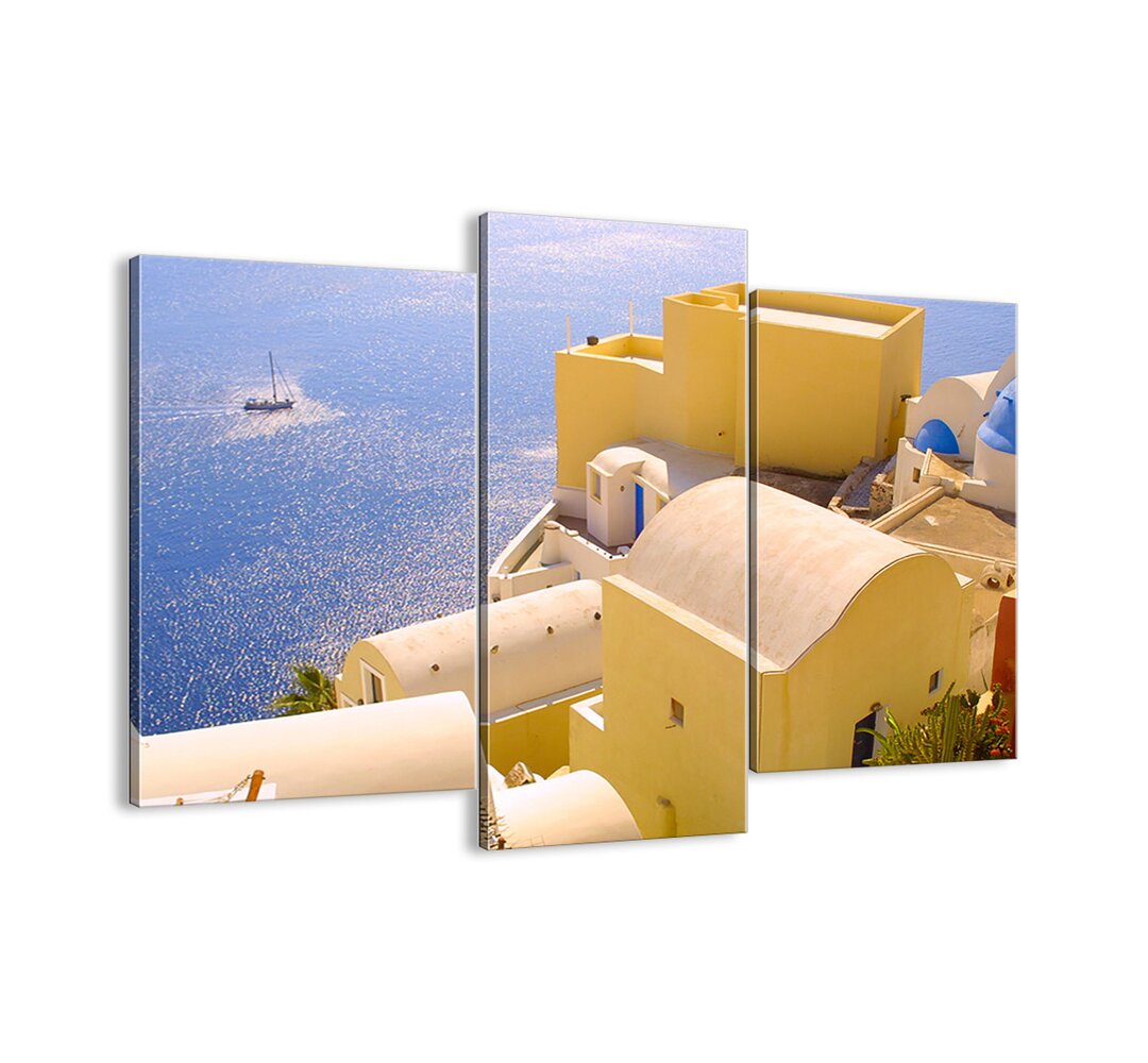 3-tlg. Leinwandbilder-Set - Fotografie „Greek Landscape in White and Blue”