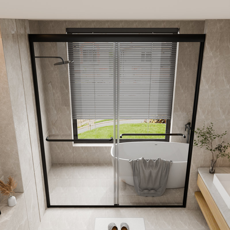 44" - 48" W x 70" H Bypass Sliding Semi-Frameless Shower Door with 1/4" Tempered Glass, Matte Black
