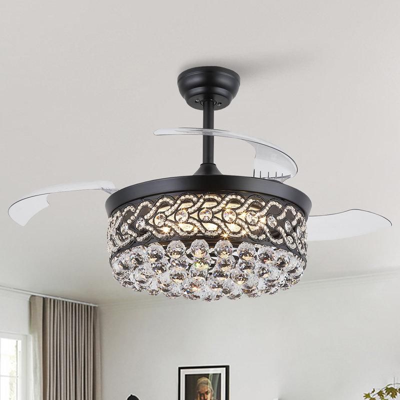 Ventilateur de plafond 48 "à intensité variable avec lumières DEL et télécommande, Noir / Noir