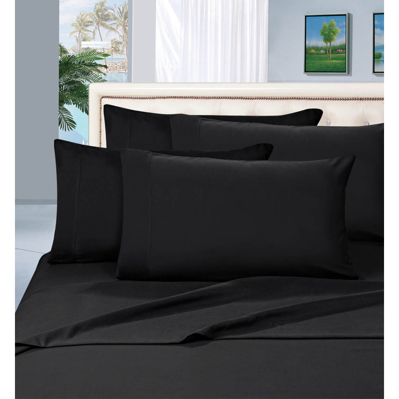 Ensemble de draps soyeux en microfibre avec drap-housse et taies d'oreiller, Noir, Très grand lit