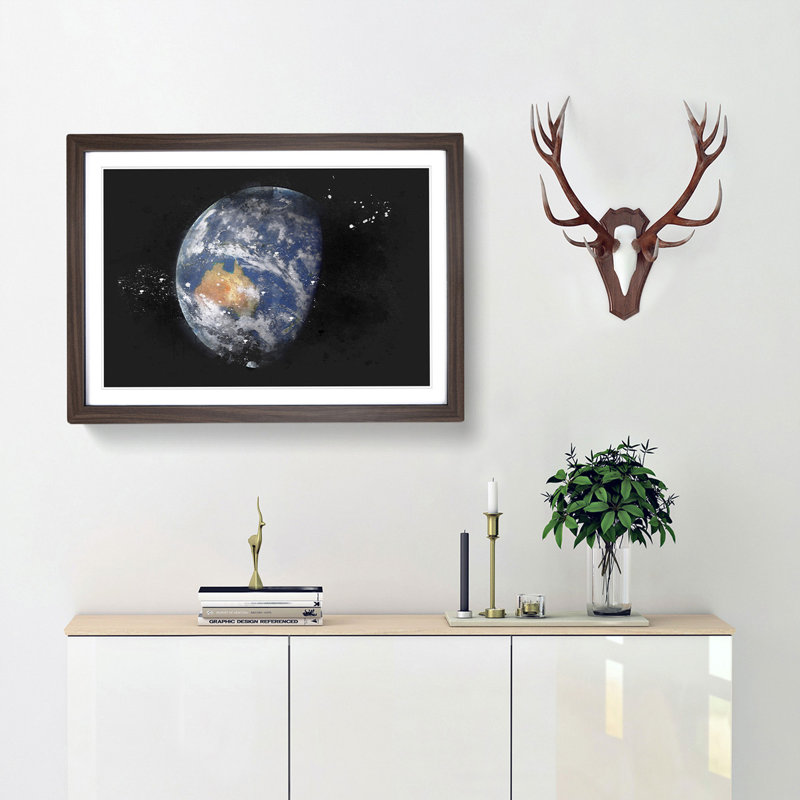 View of Planet Earth - Picture Frame Graphic Art Print, 33cm H x 45cm W x 2cm D, Walnut Framed