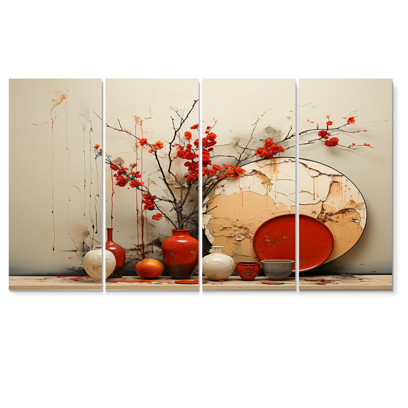 Meissa - Ensemble de 4 décorations murales abstraites natures mortes, H 28 po x l 48 po