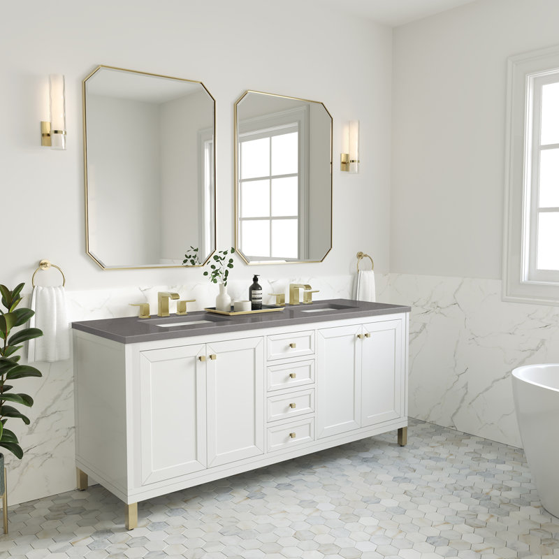 Chicago 72'' W Double Vanity, Glossy White, Parisien Bleu, 8" Widespread