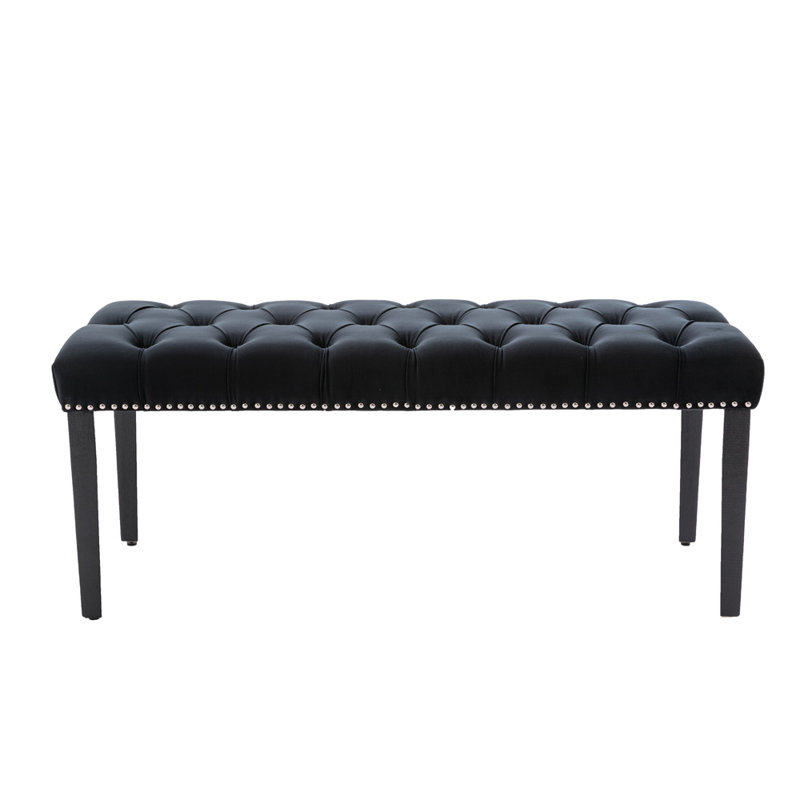 Black Velvet Tufted Upholstered Bench Ottoman - 330lbs Capacity For Entryway/dining Room
