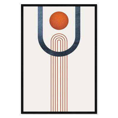 Minimalist Mid Century Orange Navy III By Urban Epiphany - Framed Art Full Bleed