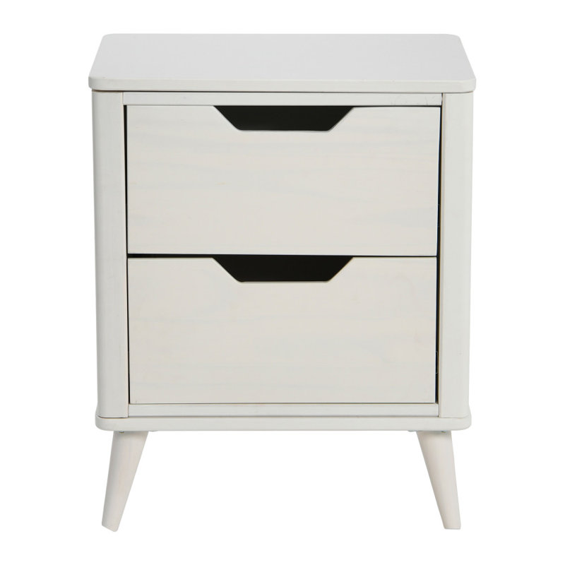 Table de chevet moderne en bois massif avec 2 tiroirs de rangement Yume, Blanc