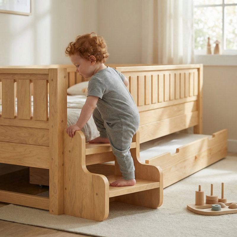 Children's Adjustable Multi-functional Bed, Naturel clair