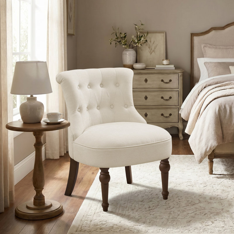 Chaise d'appoint à oreilles capitonnée en chenille, Beige