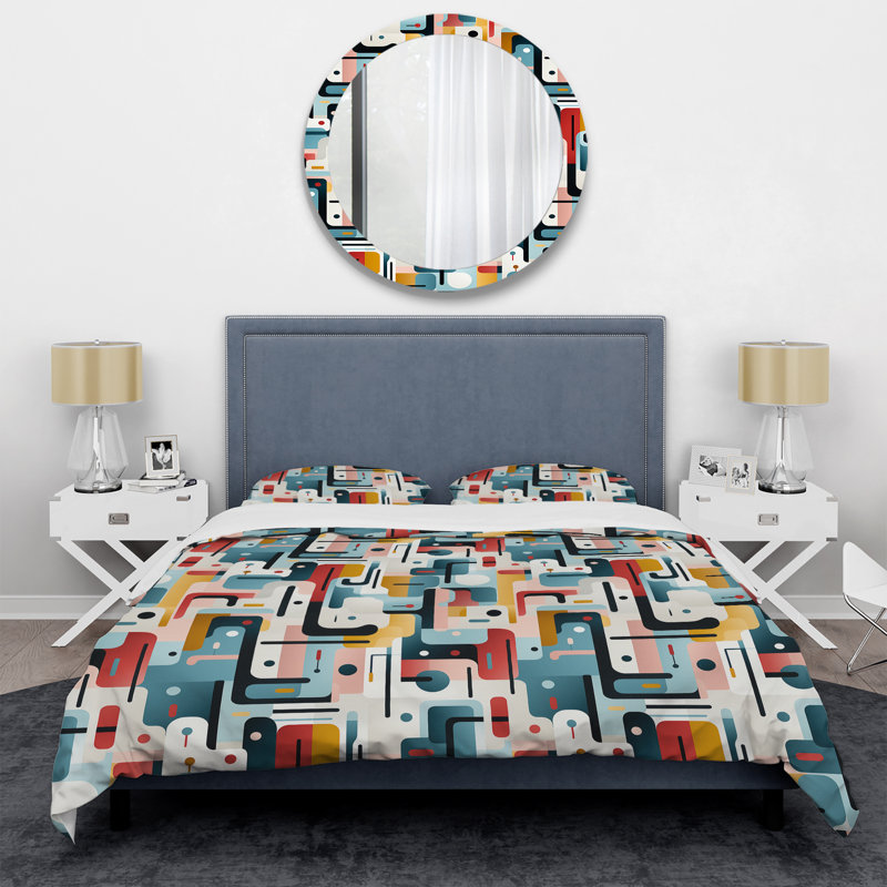 Ensemble de housse de couette en microfibre bleu / orange / blanc Amedeo, Housse de couette simple + 1 taie décorative stan