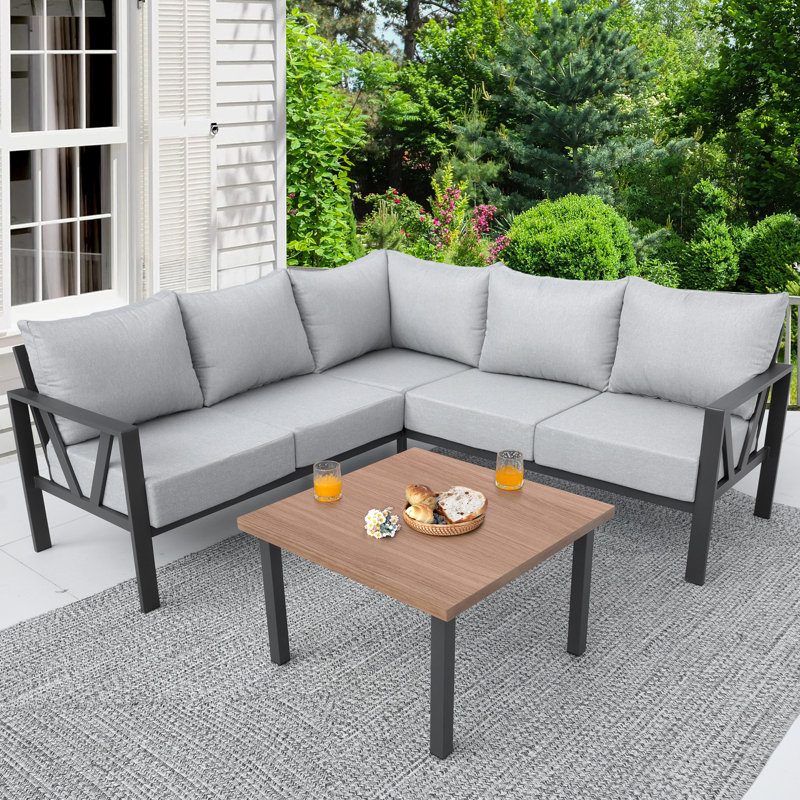 Aashriya 5 - Person Patio Conversation Set with Cushions, Light Gray/Black