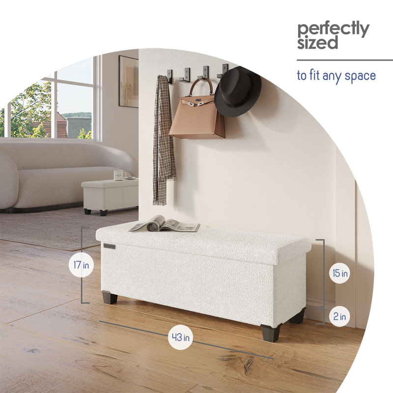 Banc de rangement avec repose-pieds Vérrant Boucle, Blanc, H 15 po x l 43 po x P 15 po