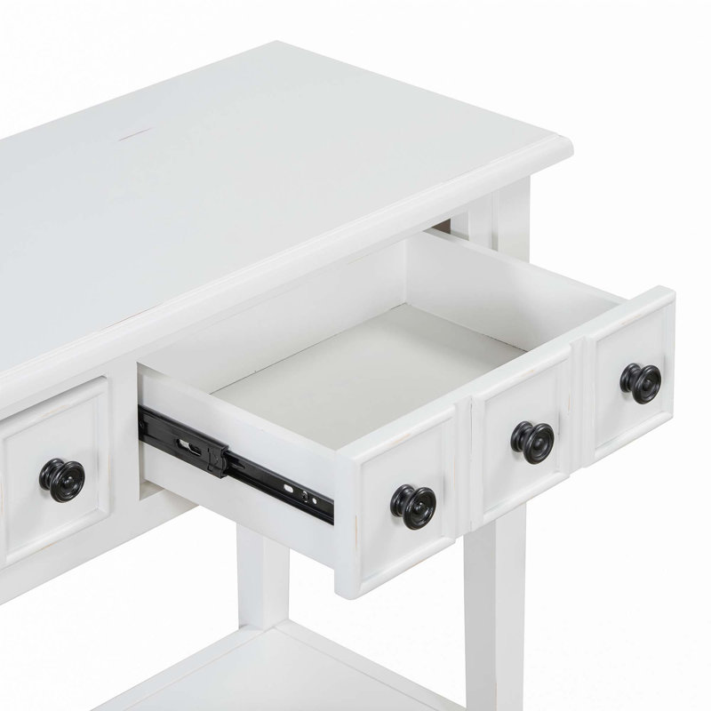 Entryway Table with 2 Drawers, Rustic Console Table, White