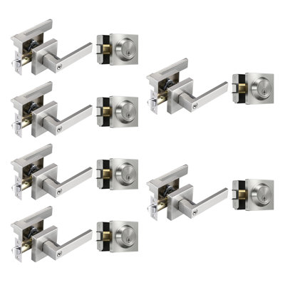 Poignées de porte intérieures, poignées de porte intérieures, poignée de porte en nickel avec levier réversible, serrures de porte à clé identiques pour chambre à coucher, serrures de porte robustes, nickel satiné