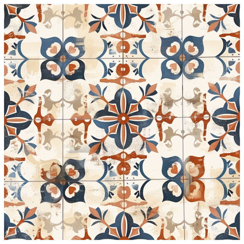 Ornate Floral Tile Wall Tapestry - Floral Wall Decor, 104in H x88 with 4 Grommets