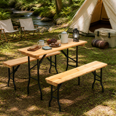 Table de pique-nique pliante de 1,13 m x 1,62 m, plateau en sapin naturel