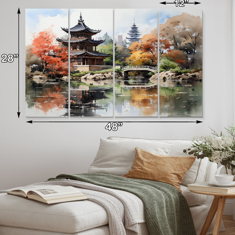 Critchlow China Art Pagoda Serenity - art mural chinois sur toile - 4 panneaux