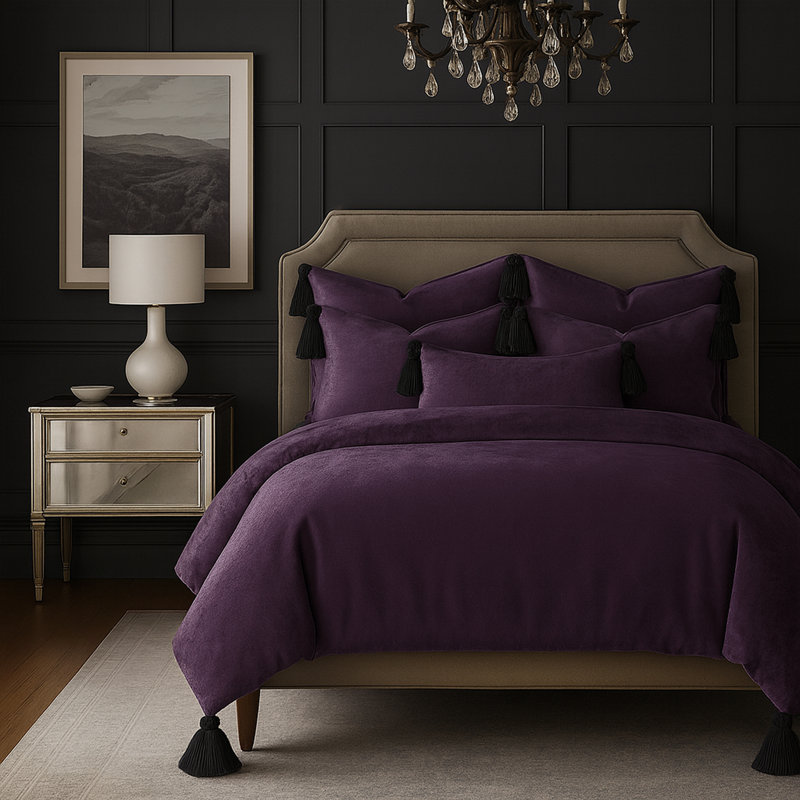 Cascade gland aubergine, Housse de couette pour très grand lit et 5 pièce, Aubergine